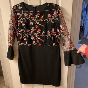 Black dress with floral sheer flair sleeves